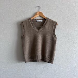 Zara Taupe Knit V-Neck Vest